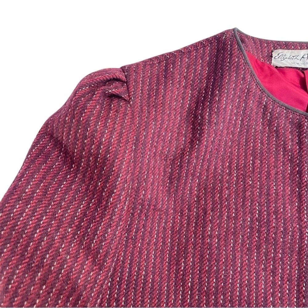 Elizabeth Arden New York wool blazer deep red tweed with black trim.
